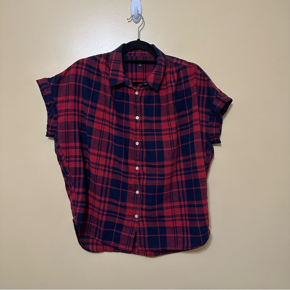 Madewell Central Shirt Short Sleeve Button Up Boxy Women M Bushwick Plaid - Picture 3 of 8